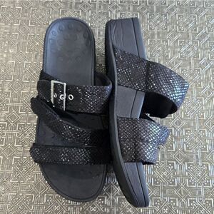 🐢 Vionic Rio Black Adjustable Strappy Orthotic Sandals. Size 9